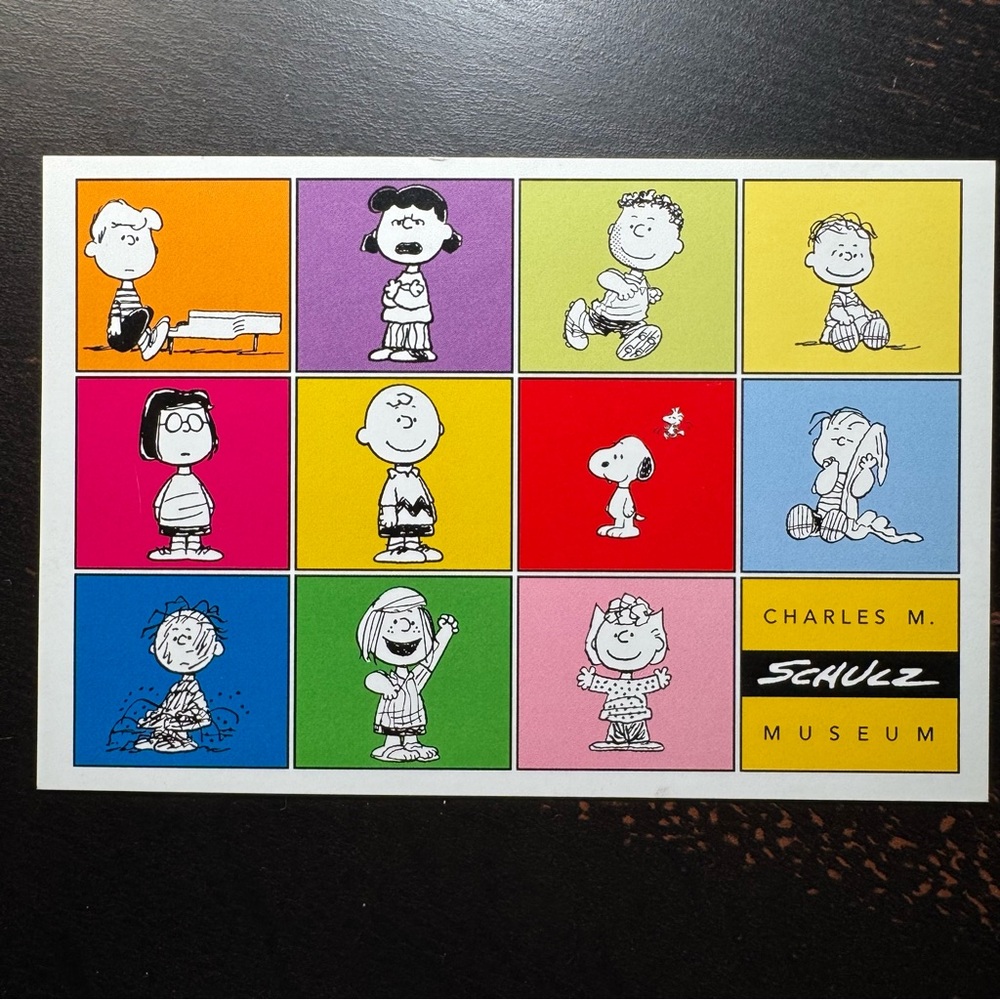 Charles M. Schulz Museum Peanuts Characters‎ Color Block Postcard 4x6 Unstamped